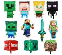 Shein Conjunto de globos de aluminio con temática de Minecraft, globos de aluminio con diseño de personaje Steve, globos de película de aluminio decorativos