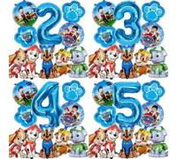 Shein Conjunto de globos de cumpleaños con personajes completos de Paw Patrol, grandes números de lámina azul neutros del 1 al 9, globos de personajes lindo