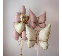 Shein Conjunto de globos de oso crema, incluye oso crema, rosa mate crema, morado, mariposa azul, globos de papel de aluminio en forma de corazón crema, ade