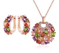 Shein Conjunto De Joyas De Lujo Mona Lisa Multicolor De 3 Piezas Con Aretes De Aro Y Collar De Circonita Redonda Para Mujeres, Ideal Para Declaración Diaria
