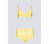 Shein Conjunto de lencería con bralette de encaje floral y braguita tipo boyshort con detalle de lazo de satén y ribete festoneado, regalo de San Valentín