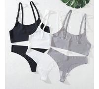 Shein Conjunto de malla de 6 piezas para mujeres, conjunto de sujetador y tanga sin costuras