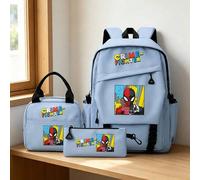 Shein Conjunto de mochila azul claro de 3 piezas de Spider-Man de Marvel, el luchador contra el crimen, que incluye bolsa para portátil, bolsa aislada y est