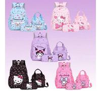 Shein Conjunto de mochila, estuche para lápices, bolsa de almuerzo, bolso de hombro y billetera de Sanrio My Melody, Kuromi, Hello Kitty y My Sweetie - Acce