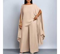 Shein Conjunto de moda de primavera y verano para mujer talla grande, elegante, de un solo hombro, con capa asimétrica de manga corta y pantalones rectos y