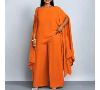 Shein Conjunto de moda de primavera y verano para mujer talla grande, elegante, de un solo hombro, con manga corta, dobladillo asimétrico, camisa tipo capa