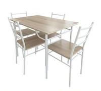 Shein Conjunto de muebles cocina Blanco Roble Sonoma mesa de cocina 110x76x70 cm, 4 sillas taupe estructura blanca melamina, PVC De 2 a 3 días de envio