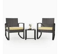 Shein Conjunto de muebles de balcón, conjunto de muebles de jardín de polirratán PE, resistente a la intemperie, incluye 2 sillas con cojines de asiento y m