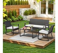 Shein Conjunto de muebles de balcón, conjunto de muebles de jardín de polirratán PE, resistente a la intemperie, incluye 2 sillas con cojines de asiento y m