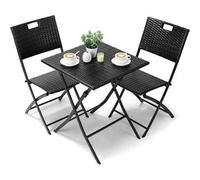 Shein Conjunto de muebles de balcón de ratán de 3 piezas, 1 mesa plegable y 2 sillas, muebles de balcón plegables, muebles de jardín bistro