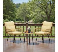 Shein Conjunto de muebles de jardín de 3 piezas, conjunto de bistró hecho de ratán tejido a mano con tablero de vidrio, conjunto de muebles de balcón para 2