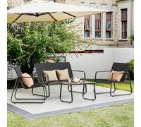 Shein Conjunto de muebles de jardín de 4 piezas, de metal y textileno, con 3 sillones y 1 mesa de cristal, muebles de jardín para todas las estaciones, terr