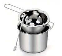 Shein Conjunto de olla de baño maría de 3 piezas, olla de acero inoxidable de 400ML con mango largo, olla exterior y cuchara de revolver. Para derretir cera