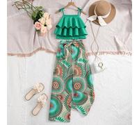 Shein Conjunto De Pantalones De Pierna Ancha Y Top Con Tirantes Finos De Color Liso Para Niñas Tween Con Estampado De Mandala