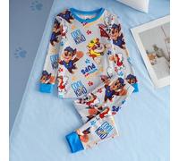 Shein Conjunto de pijama casual cómodo de 2 piezas con estampado de perro para niño pequeño, que incluye top de cuello redondo de manga larga y pantalones a