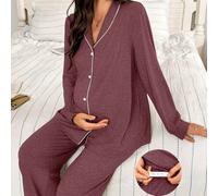 Shein Conjunto de pijama cómodo de 2 piezas con top de manga larga y pantalones holgados con ribete de contraste, Moonlight & Mama, para invierno