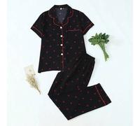 Shein Conjunto de pijama con estampado de cerezas lindo que incluye top con cuello y botones, y pantalones largos. Ropa de dormir y de estar en casa para da