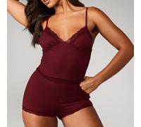 Shein Conjunto de pijama de camiseta de tirantes con adorno de encaje y pantalón corto tipo "boyshort" de punto jersey suave para descansar y dormir cómodam
