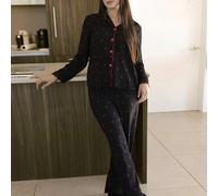 Shein Conjunto de pijama de manga larga negro con bolsillos y diseño de cerezas alegre para noches relajadas - Conjunto de pijama de cerezas negro - Conjunt