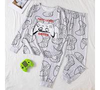Shein Conjunto de pijama de manga larga y pantalones estilo gamer para hombres, con estampado de todo el controlador de juego gris + eslogan "NEXT LEVEL GAM