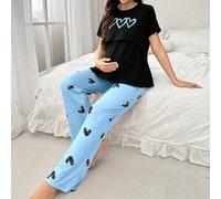 Shein Conjunto de pijama de maternidad con estampado de corazón amigable para la lactancia