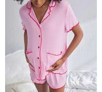 Shein Conjunto de pijama de maternidad de manga corta con botones para lactancia, 2 paquetes, conjunto de lencería de moda para estar en casa