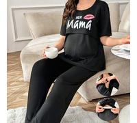 Shein Conjunto de pijama de maternidad informal con estampado de letras y diseño de lactancia