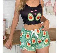 Shein Conjunto de pijama de mujer con estampado de aguacate de dibujos animados lindo Ins
