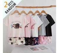 Shein Conjunto de pijama de mujer con estampado de animales y corazones de manga corta y pantalón corto, traje de ropa de casa en caja ciega al azar