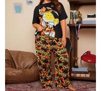 Shein Conjunto de pijama de pantalón estampado con letras y top de manga corta con gráfico de dibujos animados, estilo suelto, casual, de vacaciones, de vue