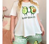Shein Conjunto de pijama de punto con estampado de aguacate lindo y adorable para tallas grandes