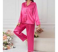Shein Conjunto de pijama de top de manga larga con cuello de banda de contraste y pantalones para mujer, ropa de otoño e invierno
