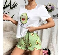 Shein Conjunto de pijama de verano para mujer con estampado de corazones de aguacate lindo