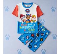 Shein Conjunto de pijama de verano para niño pequeño con top de manga corta de cuello redondo con estampado de perro de colores en bloque y pantalones corto