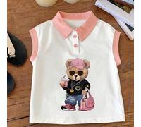 Shein Conjunto de polo sin mangas con estampado de oso lindo, adecuado para que las niñas lo usen en primavera y verano