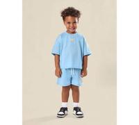 Shein Conjunto de ropa de descanso de verano de camiseta y pantalones cortos a juego para niños con estilo "Cool Vibes", outfit cómodo para jugar, ropa depo