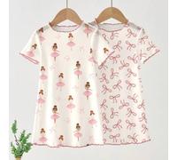 Shein Conjunto de ropa de dormir para niñas bebé con vestido con volantes, decoración de moño y múltiples piezas, perfecto para el verano