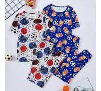 Shein Conjunto de ropa de estar en casa de 4 piezas con parte superior de manga corta y pantalones de ajuste ceñido con gráficos de balones deportivos y pal