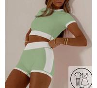 Shein Conjunto de ropa de ocio y activewear con colores contrastantes, top de verano lindo y shorts de ciclista, perfecto para outfits de vacaciones de vera