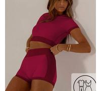 Shein Conjunto de ropa de ocio y activewear con colores contrastantes, top de verano lindo y shorts de ciclista, perfecto para outfits de vacaciones de vera