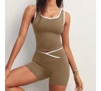 Shein Conjunto de ropa deportiva esencial para el verano, de tela que da sensación de desnudez y con moldeado abdominal, versátil para hacer ejercicio o uso