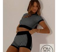 Shein Conjunto de ropa deportiva y de ocio con colores contrastantes, top de verano lindo y shorts de ciclismo, perfecto para mujeres, entrenamiento, gimnas