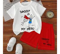 Shein Conjunto de ropa infantil estilo padre-hijo conmovedor | Conjunto impreso "Papá es mi héroe" con un adorable diseño de superhéroe dibujado a mano, est