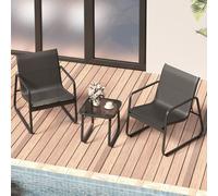 Shein Conjunto de salón de exterior de 3 piezas, material transpirable y patas ajustables, resistente y duradero, ideal para jardín o piscina, color negro.