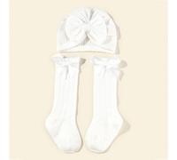 Shein Conjunto de sombrero con lazo y calcetines para bebé para primavera, verano y otoño con diseño jacquard, conjunto de ropa para bebé con amor para