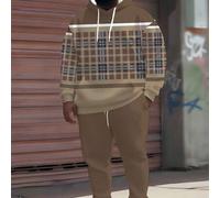 Shein Conjunto de sudadera con capucha a juego de la serie "Casual Striped Ombre Plaid "Slow Living"" de ZhuYa, de talla grande para hombres, para primavera