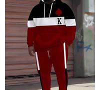 Shein Conjunto de sudadera con capucha a juego de talla grande "Patrón antiguo y rayas de contraste" de ZhuYa, para primavera/otoño/invierno, estilo deporti