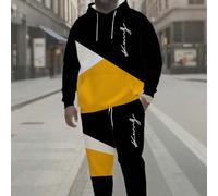 Shein Conjunto de sudadera con capucha para hombre de talla grande "Art KING Font And Contrast Plaid Pattern" de ZhuYa, estilo primavera-otoño-invierno, 2 p