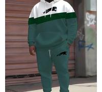 Shein Conjunto de sudadera con capucha y pantalón de chándal de talla grande "Bloque de color con patrón" de ZhuYa, de caliente, para primavera, otoño e inv