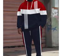 Shein Conjunto de sudadera con capucha y pantalones a juego de diseño a rayas de bloques de color de ZhuYa, para hombre de talla grande, estilo primavera-ot